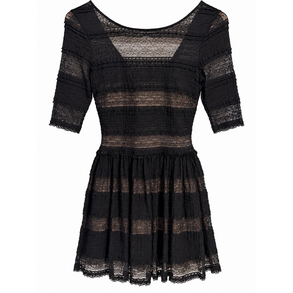 BCBGMAXAZRIA Runway XS Black Lace Mini Dress Whimsigoth Dark Feminine Witchy
